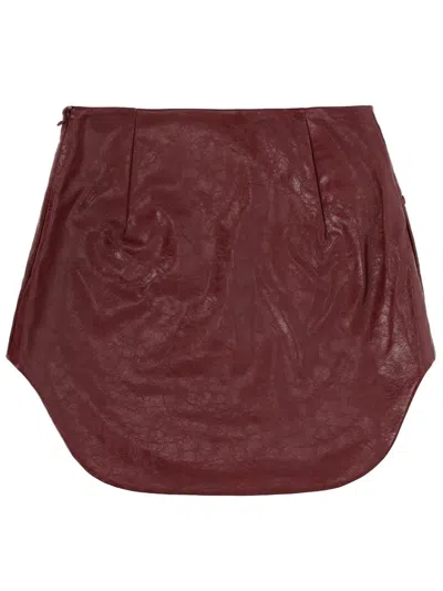 Diesel Coated Miniskirt With Embossed Motif In Burgundy