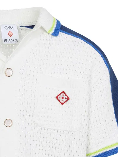 Casablanca Contrasting Trims Chest Pocket Logo-embroidered Short-sleeve Button-up Shirt In White