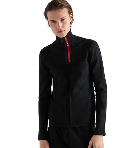 Prada Technical Knit Turtleneck In Black