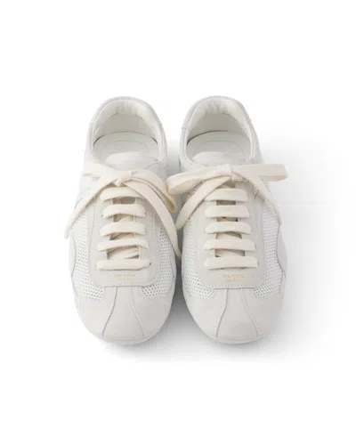 Prada Montecarlo Re-edition 2005 Suede And Mesh Sneakers In White