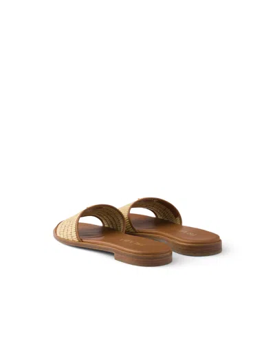Prada Beige Raffia And Leather Slippers In Neutral