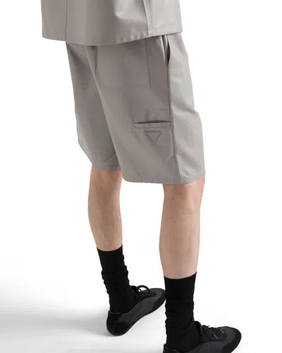 Prada Leather Bermudas In Gray