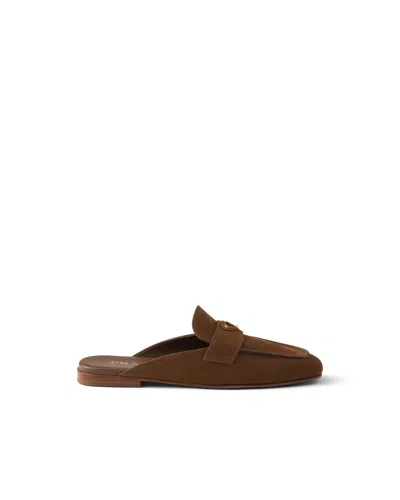Prada Brown Calf Leather Bos Taurus Mules In Multi