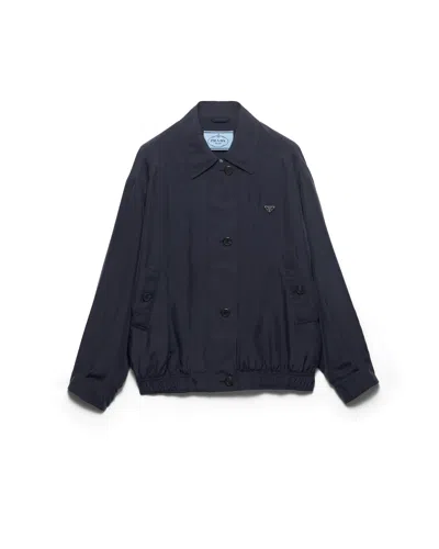 Prada Collared Jacket Long Sleeves Elasticated Hem In Blue