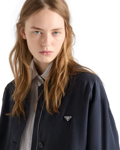 Prada Collared Jacket Long Sleeves Elasticated Hem In Blue
