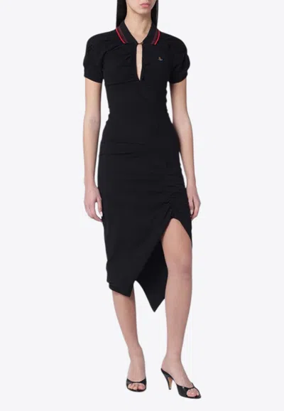 Vivienne Westwood Ruched Polo Dress Asymmetric Hem Keyhole In Black