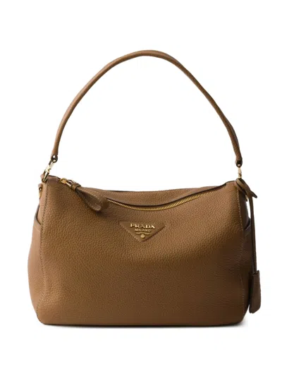 Prada Leather Shoulder Bag In Brown