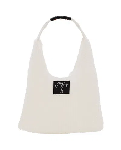 Plan C White Mesh Design Shopper Bag In White