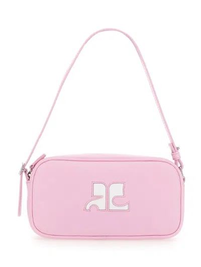 Courrèges Rectangular Cowhide Leather Shoulder Bag With Adjustable Strap In Pink