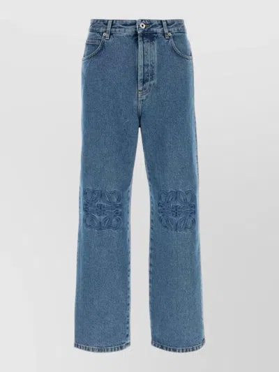 Loewe Denim Trousers Belt Loops Embroidered Back Pockets In Blue
