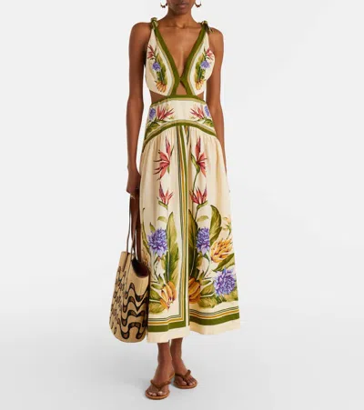 Farm Rio Sand Tropical Scarf Lenzing Ecovero Euroflax Maxi Dress In Multi