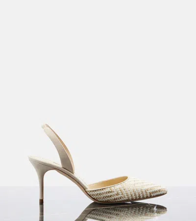 Manolo Blahnik Carolyne Woven Raffia Slingback Pump In Neutral