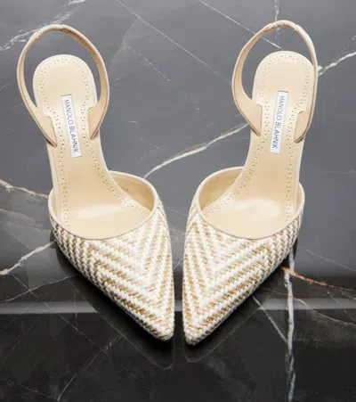 Manolo Blahnik Carolyne Woven Raffia Slingback Pump In Neutral