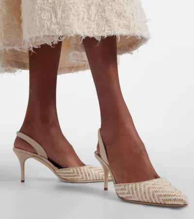 Manolo Blahnik Carolyne Woven Raffia Slingback Pump In Neutral