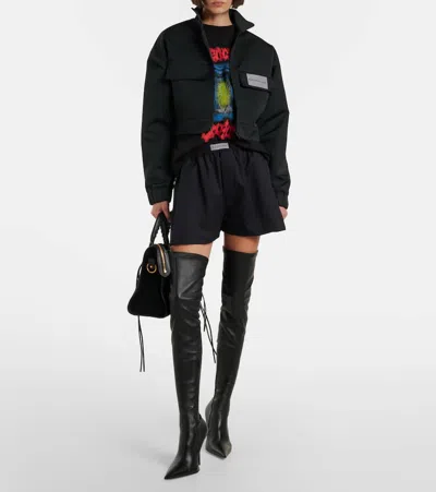 Balenciaga Cropped Technical Faille Track Jacket In Black