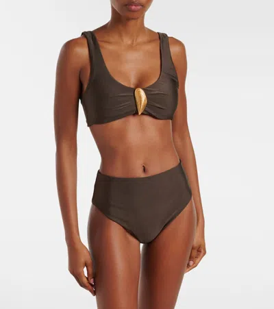 Simkhai Womens Chocolate Veyra Shell Stretch Bikini Top In Multi