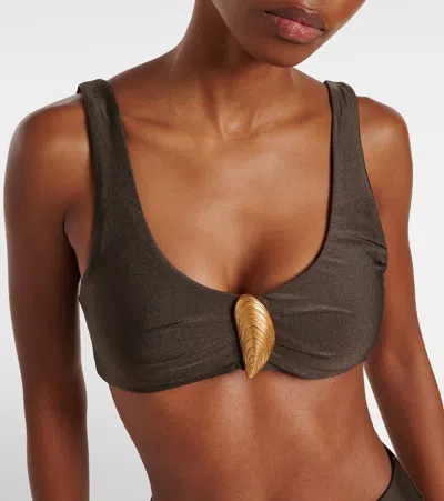 Simkhai Womens Chocolate Veyra Shell Stretch Bikini Top In Multi