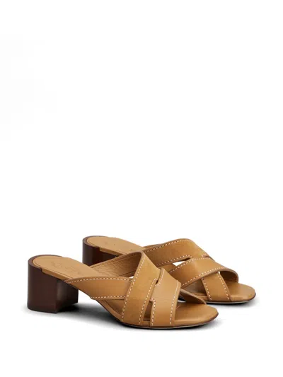 Tod's Suede And Leather Mules In Brown