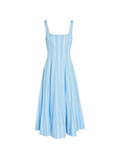 Staud Wells Paneled Striped Cotton-blend Poplin Midi Dress In Blue