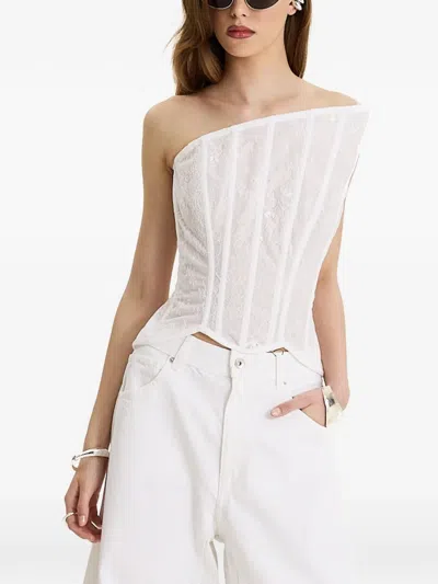 Moos Studio Blanc Structure Lace-panelled Top In White