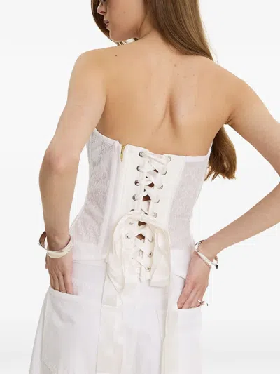 Moos Studio Blanc Structure Lace-panelled Top In White