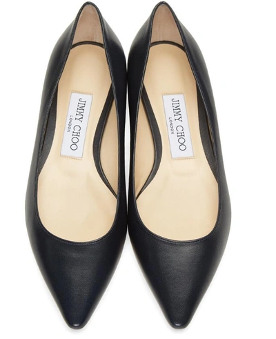 Shop Jimmy Choo Navy Leather Romy Ballerina Flats