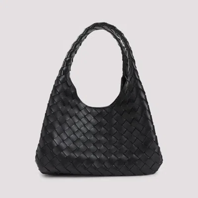 Bottega Veneta Small Leather Intrecciato Campana Shoulder Bag In Black
