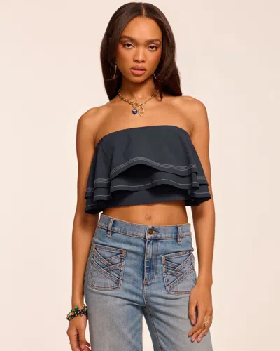 Ramy Brook Poppy Poplin Tiered Crop Top In Navy In Blue