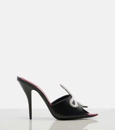 Valentino Garavani 105mm Strass Snake Leather Mule Pumps In Black