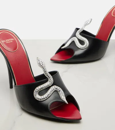 Valentino Garavani 105mm Strass Snake Leather Mule Pumps In Black