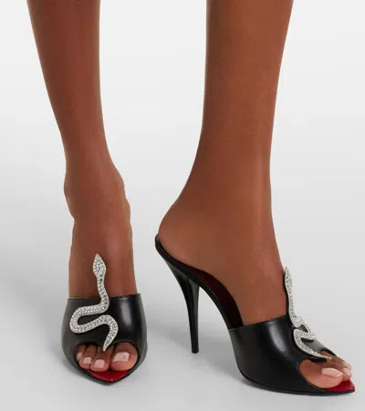 Valentino Garavani 105mm Strass Snake Leather Mule Pumps In Black