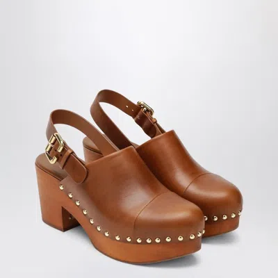 Chloé Chunky Heel Stud Embellishments Wooden Platform Pumps In Ginger Brown