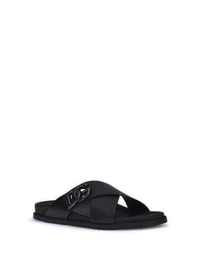 Dolce & Gabbana Luxurious Calfskin Sandals For Men In Black