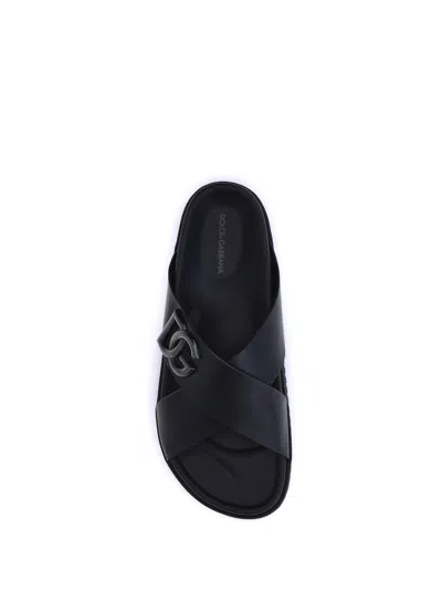 Dolce & Gabbana Luxurious Calfskin Sandals For Men In Black