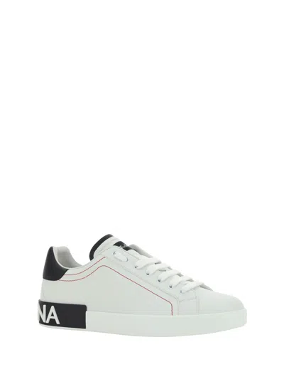 Dolce & Gabbana Calfskin Nappa Portofino Sneakers For Men In White