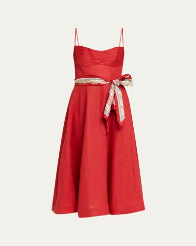 Zimmermann Womens Red Rebellion Tuck Shoulder-straps Linen Midi Dress Xs
