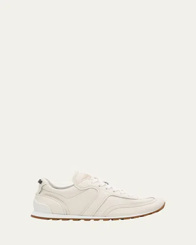 Brunello Cucinelli Grained Soft Leather Runners With Shiny Loops Shoes In White