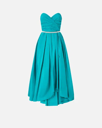 Pinko Dattero Dress Strapless Ruched Bodice Pleated Skirt In Green