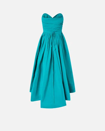 Pinko Dattero Dress Strapless Ruched Bodice Pleated Skirt In Green