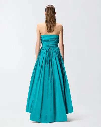 Pinko Dattero Dress Strapless Ruched Bodice Pleated Skirt In Green