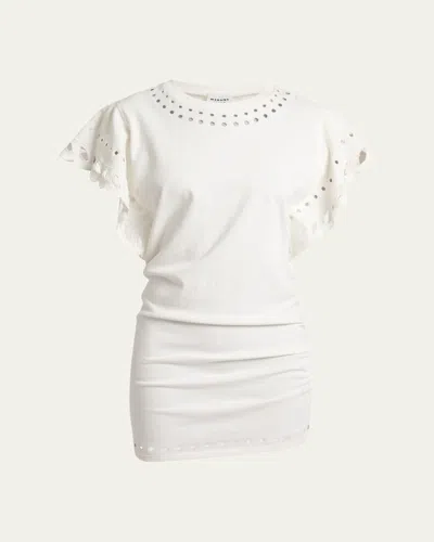Isabel Marant Étoile Orlane Eyelet Ruffle-sleeve Mini T-shirt Dress In White