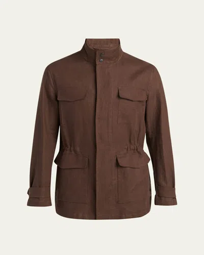 Kiton Suede-trimmed Technical Jacket In Brown