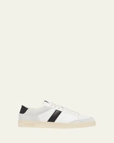 Tom Ford Panelled Suede And Grained Leather Sneakers In White