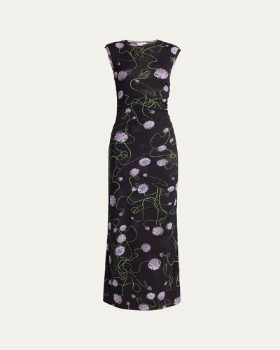 Stella Mccartney Twisted Floral Mesh Body-con Midi Dress In Black