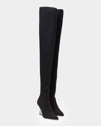 Balmain Knitted Wedge Over-the-knee Boots In Black