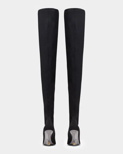 Balmain Knitted Wedge Over-the-knee Boots In Black