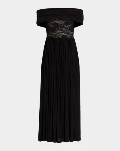 Zimmermann Off-the-shoulder Lace-trimmed Gathered Stretch-jersey Maxi Dress In Black