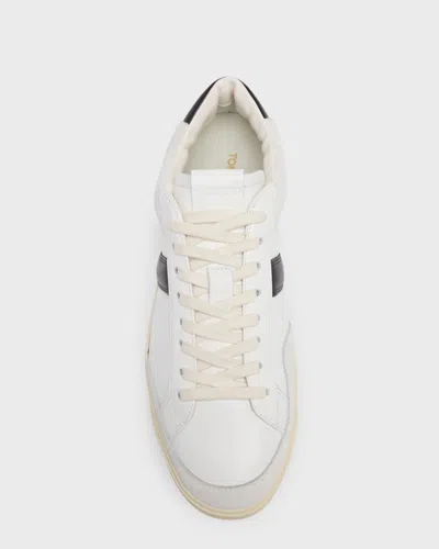 Tom Ford Panelled Suede And Grained Leather Sneakers In White