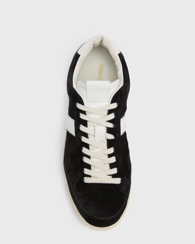 Tom Ford Blake Sneakers Suede Upper Contrast Stripe Rubber Sole In Black