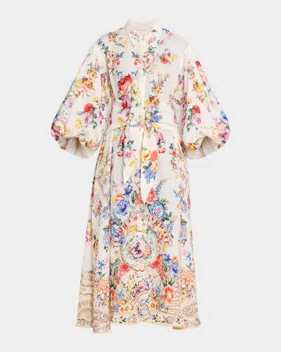 Camilla Waist Tie Shirt Dress With Bubble Sleeve I Left My Heart In Granada In Multi